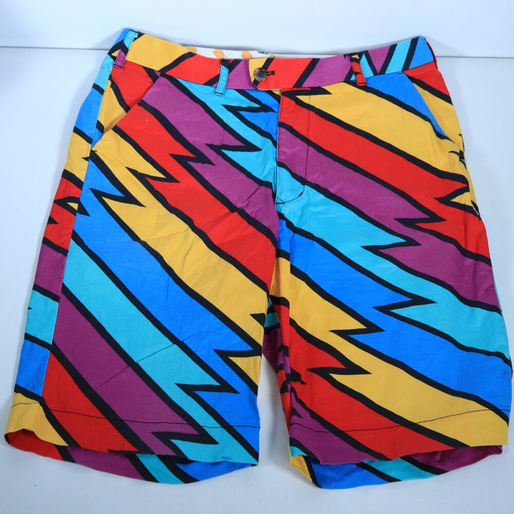 Loudmouth Men's Flat Front Golf Shorts Multicolored Lighting Bolt Size 34